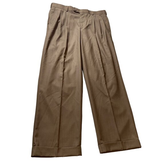 George Mens Dress Pants 36in 30in Brown Pleated Front Cuffed Leg Preppy Corpcore - Picture 2 of 9